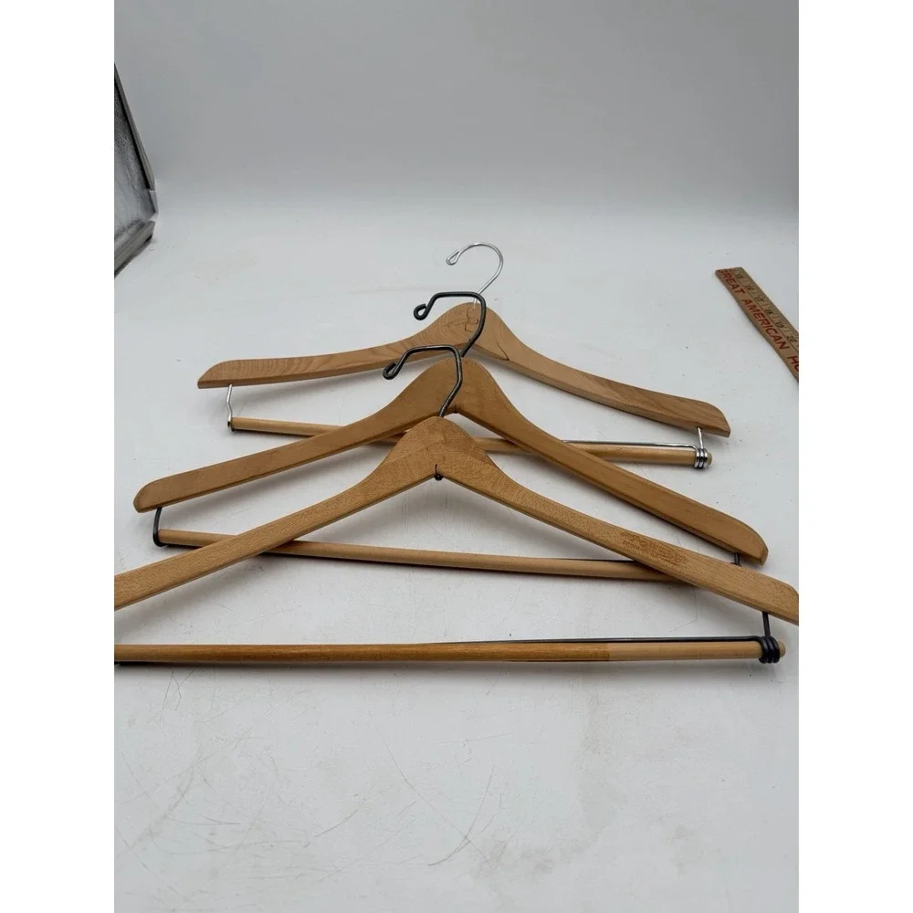 Lot Of 3 Wooden Suit Hangers & Pants Vintage Natural 1950-60s Natural Wood